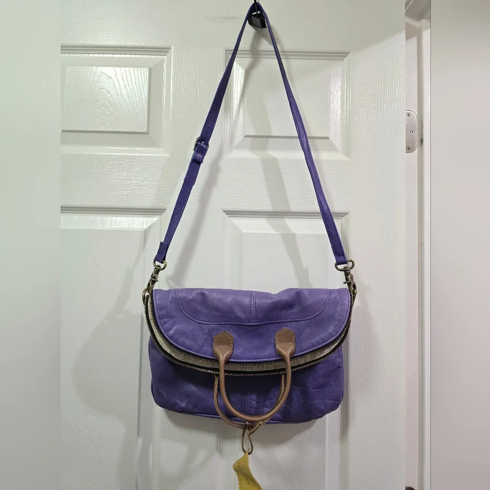 C.A.S Handmade Leather Fold over Bag Beautiful Purple Color